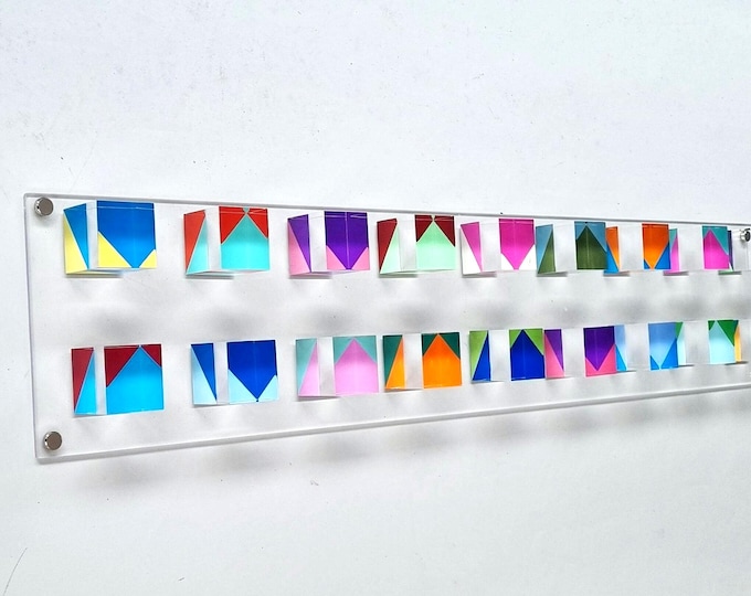 Hand-Painted Acrylic Cube Wall Sculpture: 3D Lucite Panel Art