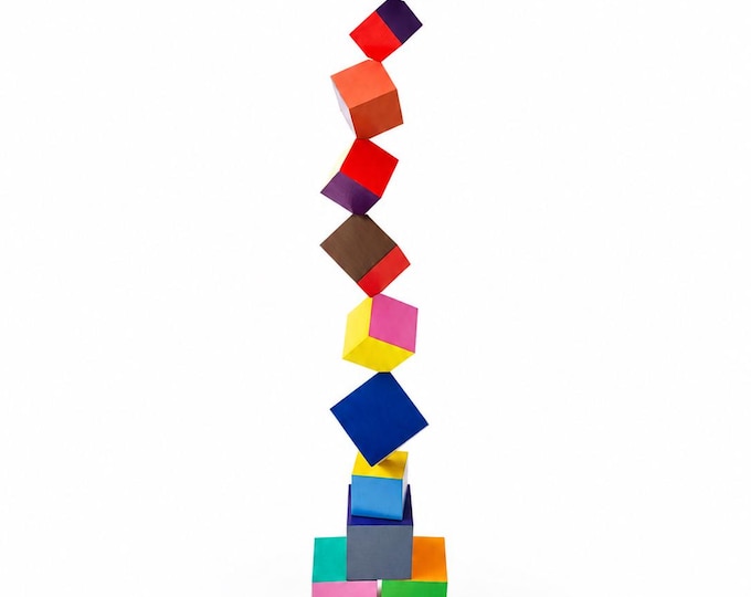Modern Vertical Wooden Sculpture – Customizable Colorful Art with Acrylic Base for Home or Office