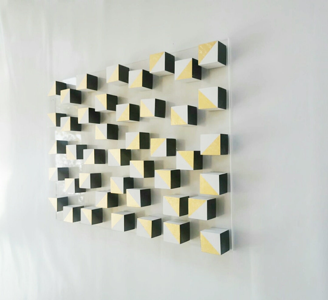 White and Gold Wood Wall Art. 3D Art. Modern and Geometric Wall Decor
