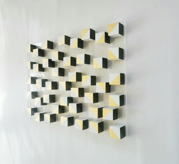 groot Scorch bodem Wit en goud hout kunst aan de muur.3D kunst. Moderne en - Etsy België