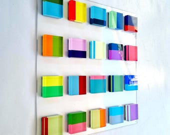 Hand-Painted Acrylic Block Wall Art: Geometric Modern Decor