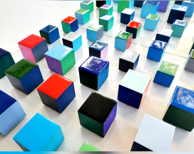 3D Wood Cube Wall Art with Resin: Modern Colorful and large Sculpture.