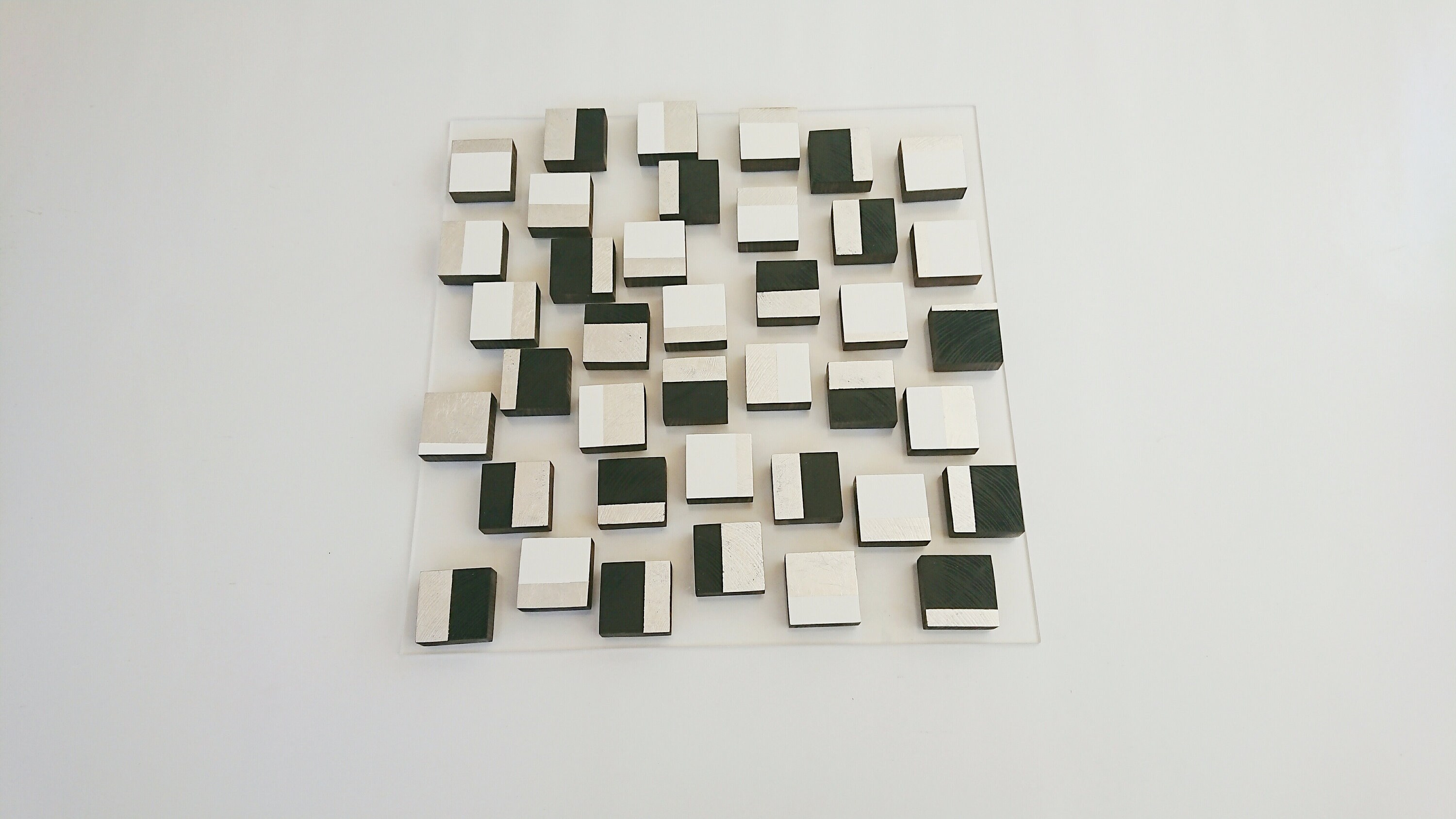 Modern wood wall art. Hand painted tiles in silver foil black Etsy