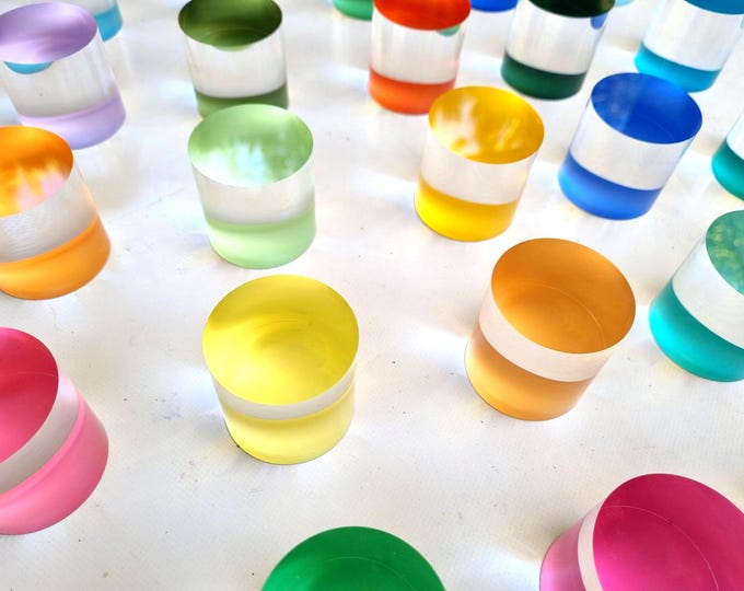 Set of 15 Hand-Painted Acrylic Cylinders | Colorful 3D Wall Art | Bright Wall Decor