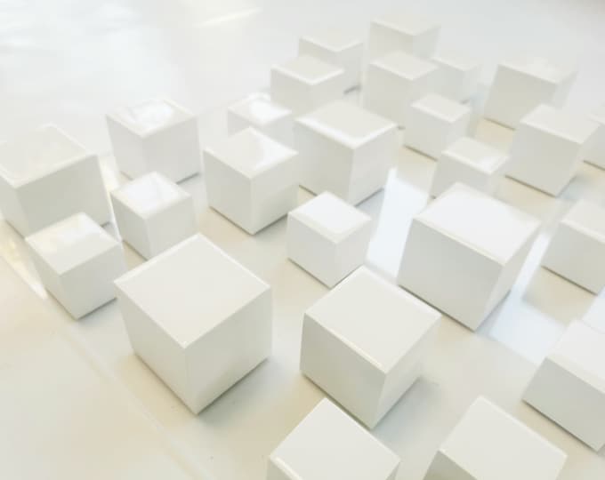 Wood wall art , modern and minimal design. Geometric 3 d wall art. White sculpture with resin finish on top face ©