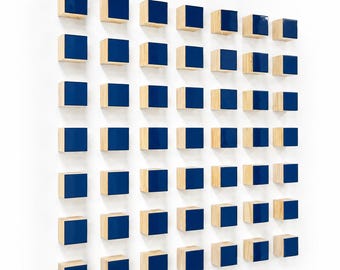 Deep Blue 3D Wood Wall Art, Handmade Geometric Cubes, Modern Resin Sculpture, Floating Contemporary Decor