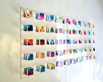 Large wall art. 3d installation, hand painted acrylic cubes. Geometric wall sculpture.  Bold  translucid cube decor. Choose your colors!