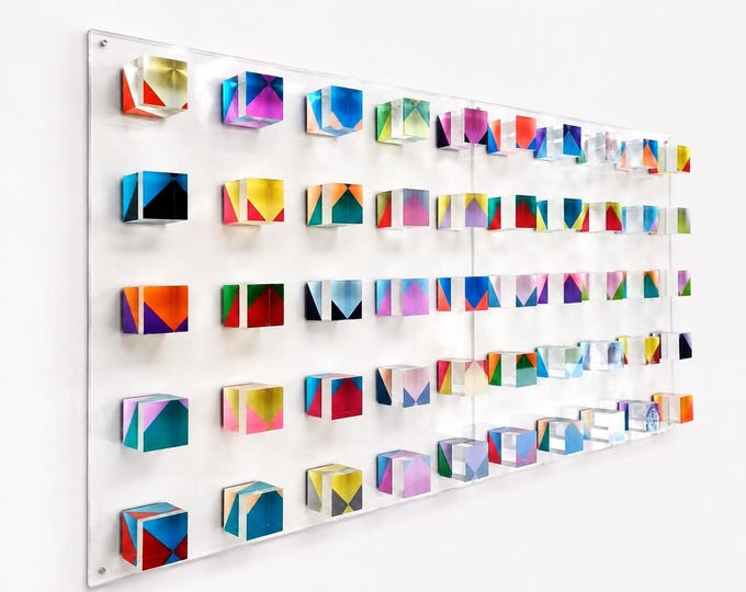 Large wall art. 3d installation, hand painted acrylic cubes. Geometric wall sculpture.  Bold  translucid cube decor. Choose your colors!