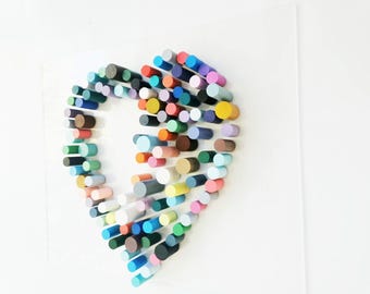 Dowel Heart Wall Art, Colorful Wood Sculpture, Love Art (24" Panel)
