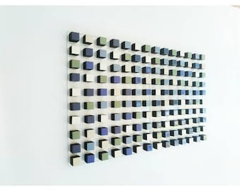 Hand Painted Wood Cube Wall Art: Modern 3D Resin Sculpture