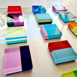 Hand Painted Acrylic Blocks, Floating 3D Geometric Wall Sculpture, Custom Lucite Installation, Colorful Modern Decor image 5