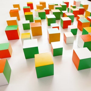 Hand-Painted Wood Cube Wall Decor: Modern 3D Installation