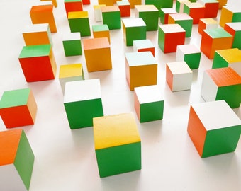 Hand-Painted Wood Cube Wall Decor: Modern 3D Installation