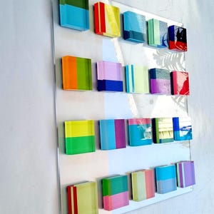 Hand Painted Acrylic Blocks, Floating 3D Geometric Wall Sculpture, Custom Lucite Installation, Colorful Modern Decor image 8