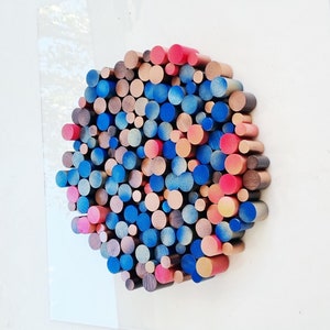 Wood wall art, Circle wood art, Dowel art. Circular Sculpture wooden art. 3 D art. Modern and fun decorations for any space in your home. © image 1