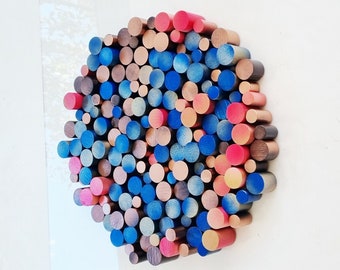 Wood wall art, Circle wood art, Dowel art. Circular Sculpture wooden art. 3 D art. Modern and fun decorations for any space in your home. ©