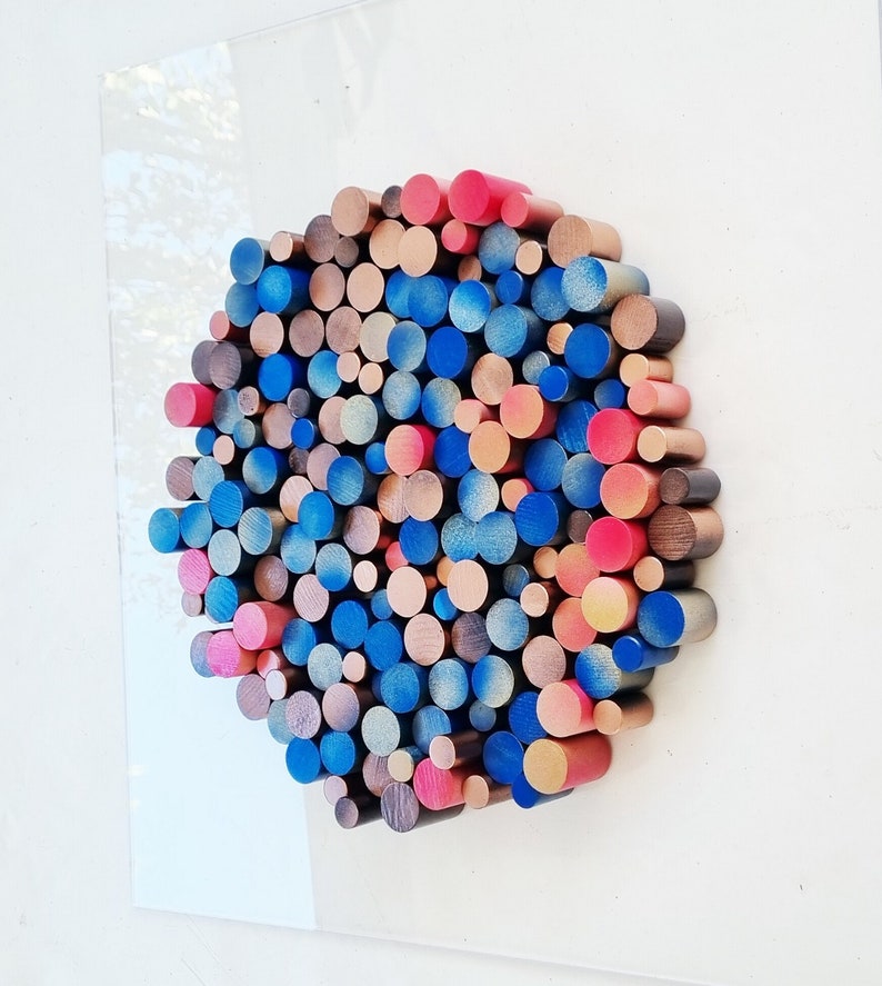 Wood wall art, Circle wood art, Dowel art. Circular Sculpture wooden art. 3 D art. Modern and fun decorations for any space in your home. © image 1