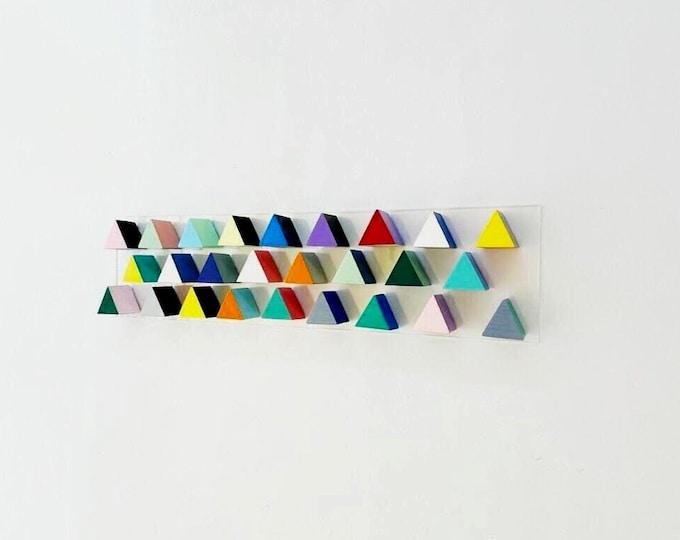 Hand Painted Wood Art, Geometric Triangle Wall Sculpture, Modern 3D Decor, Abstract Home Accent
