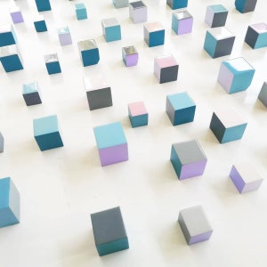 Hand Painted Wood Wall Art Cubes: 3D Modern Sculpture