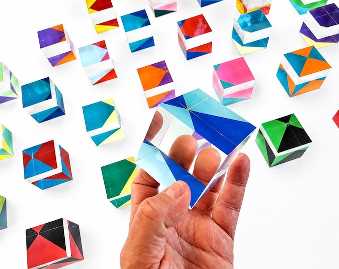 Set of 15 Hand-Painted 3D Acrylic Cubes | Transparent Geometric Wall Art | Pop Art & Custom Colors