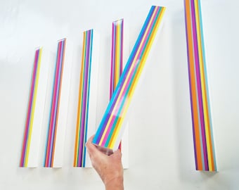 Hand painted large and colorful wooden beams with glossy epoxy resin. Modern decor. Geometric wood sculpture. Bright color 3D block art.