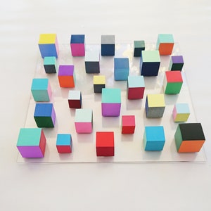 3D Wooden Cube Wall Art: Hand-Painted Geometric Sculpture