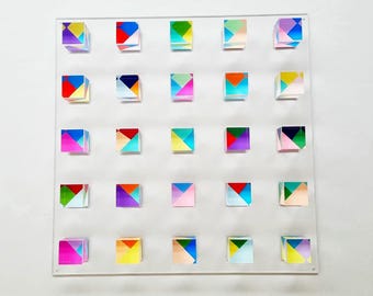 Hand-Painted Acrylic Cube Wall Art: 3D Geometric Lucite Decor