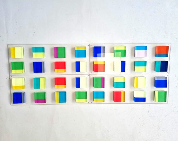 Hand Painted 3D Acrylic Block Wall Sculpture: Modern Bold Art