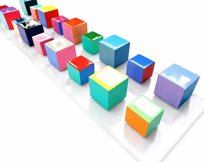 Mosaic Cube Wood Wall Art, Modern Colorful Sculpture, 3D Resin Art. Vertically or horizontally ©
