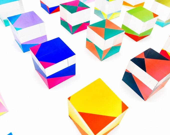 Packs of hand painted 3d wall art transparent acrylic cubes with bright colors. Choose the number of cubes and colors. Pop Wall sculpture