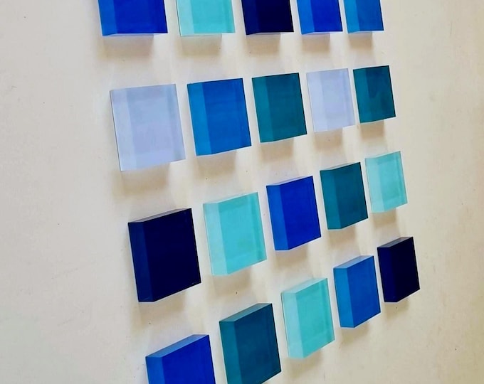 3D Blue Acrylic Cube Wall Art: Hand-Painted Modern Decor