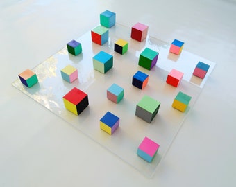3D Wood Wall Sculpture: Hand-Painted Geometric Cube Art