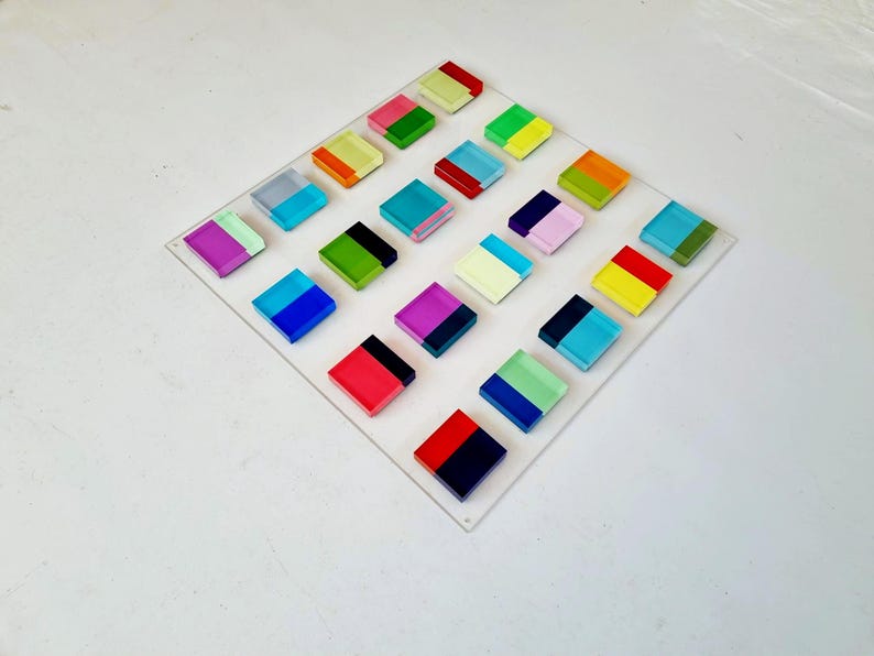 Hand Painted Acrylic Blocks, Floating 3D Geometric Wall Sculpture, Custom Lucite Installation, Colorful Modern Decor image 6