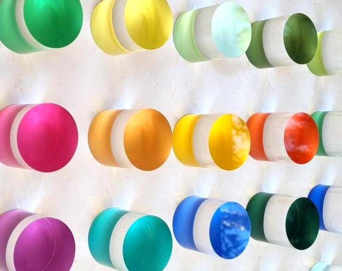 Set of 15 Hand-Painted Acrylic Cylinders | Colorful 3D Wall Art | Bright Wall Decor