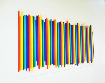 Large wood wall art. Rainbow colors. Sculpture wall art in multicolor design. Bold 3d art. Pop art in happy colors. Slat art©