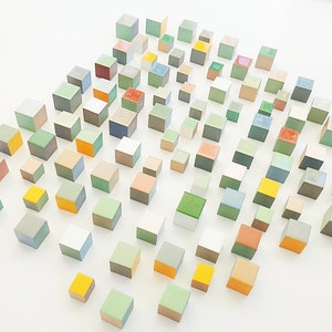 Hand Painted Wood Wall Art Cubes: Japandi Resin Sculpture