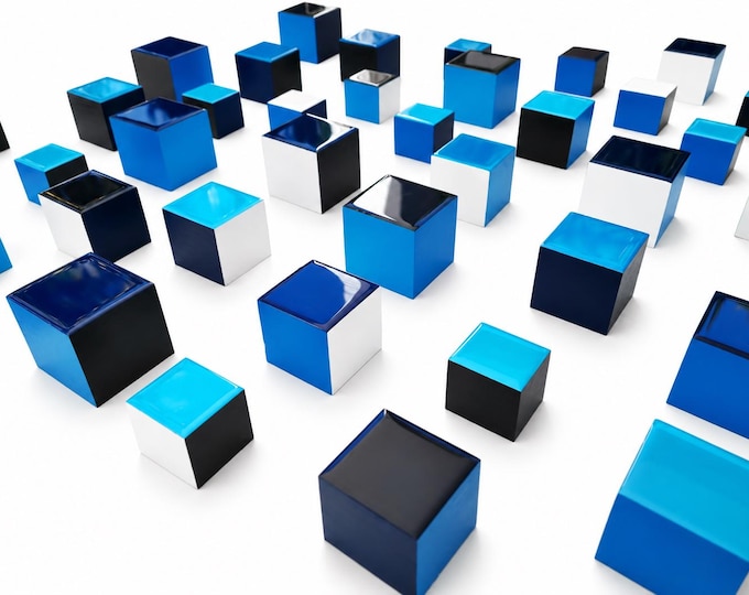 Blue Wood Wall Cubes, Handmade Resin Art Blocks, DIY 3D Wall Installation, Modern Geometric Decor, Custom Quantity