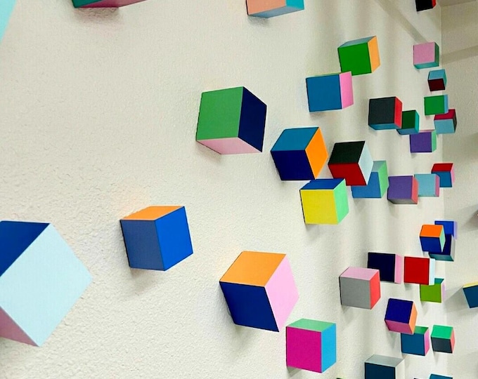3D Wooden Wall Art | Hand-Painted Cubes | Wall sculpture | Modern Decor. Set of 20 blocks