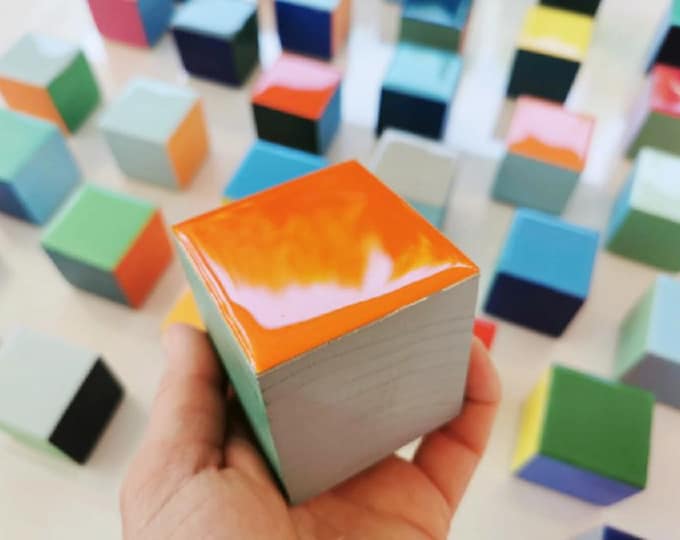 Hand Painted Resin Wood Blocks: Modern Wall Decor, Set of 40.