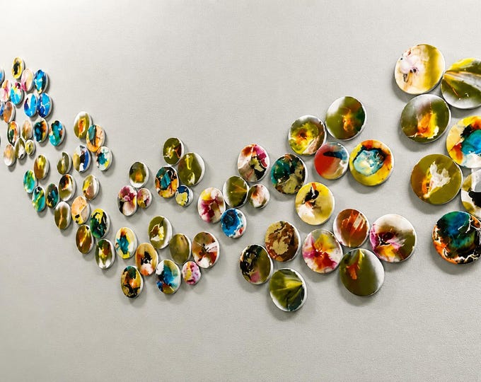 3D Wall Installation, Hand-Painted Resin Circles, Glossy Abstract Wall Art, Modern Contemporary Sculpture