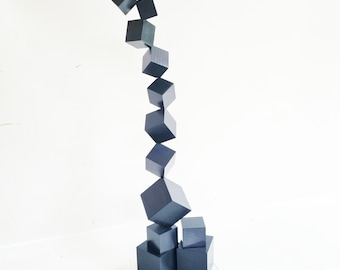 Black Wood Cube Sculpture: Modern Art Decor