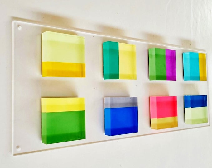 Hand Painted Cube Art: Acrylic Blocks on Plexi Panel. Geometric 3d design