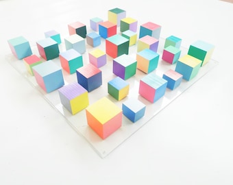 Wood wall art. Cube art, modern and contemporary wall decor. Hand made & hand painted, ideal for any space. 3D Wooden cube