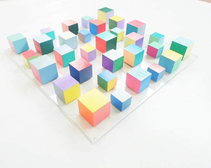 Wood wall art. Cube art, modern and contemporary wall decor. Hand made & hand painted, ideal for any space. 3D Wooden cube