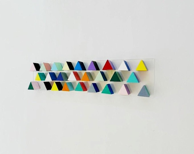 Hand Painted Wood Art, Geometric Triangle Wall Sculpture, Modern 3D Decor, Abstract Home Accent