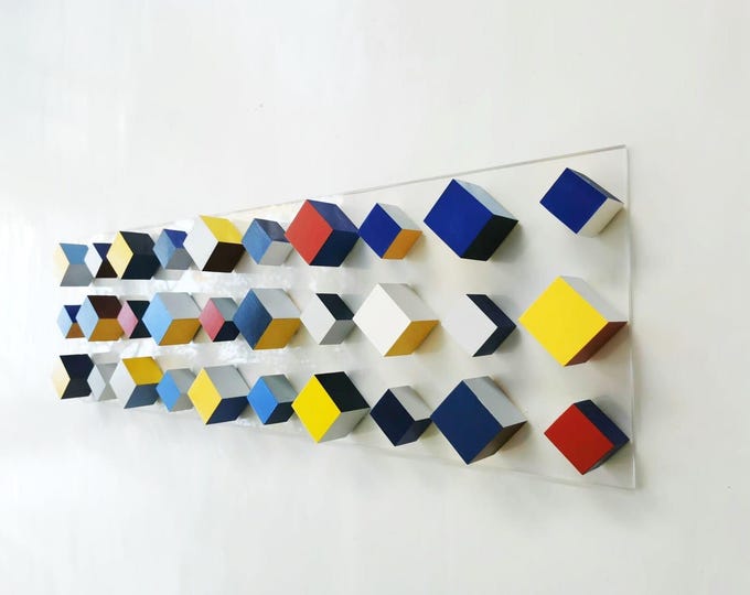 Color Block Wall Art, Large, narrow Wooden Installation, Modern Geometric Sculpture, Handmade Contemporary Decor, 3D Design