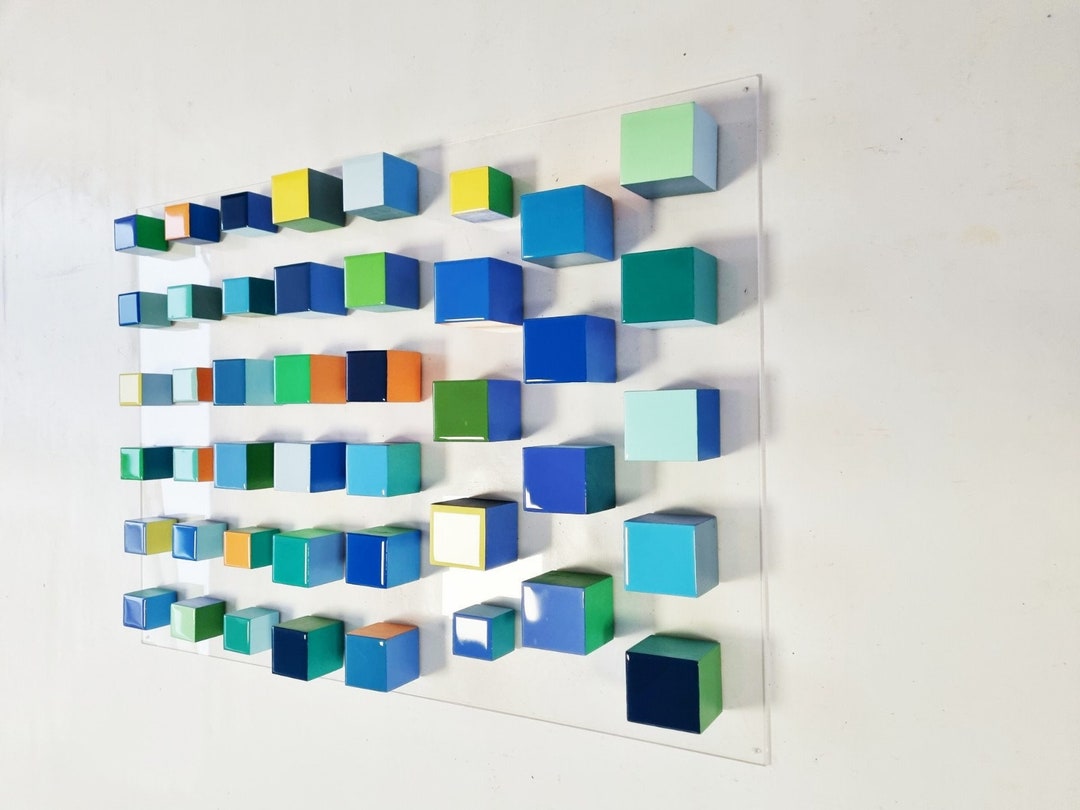 Geometric Wood Wall Art, Hand Painted Resin Cubes, Modern Decor - Etsy