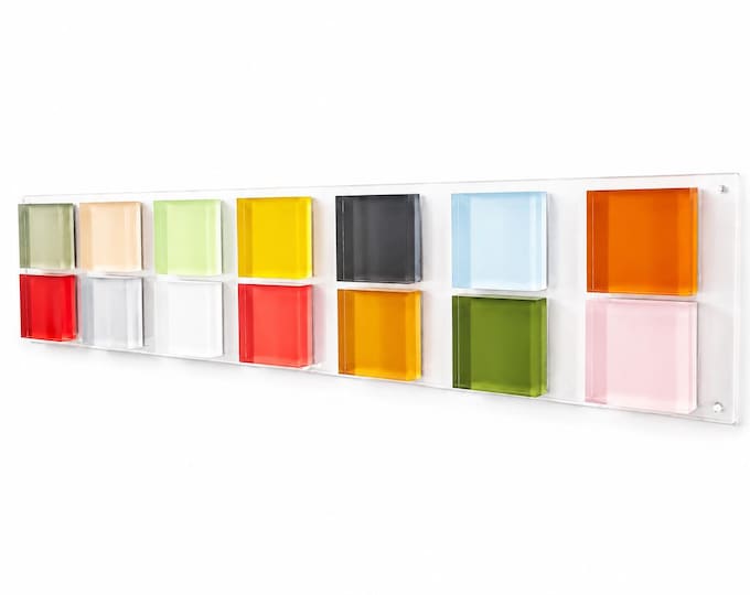 Colorful Acrylic Tile Wall Art, Modern Geometric Panel, Pink Green Blue Orange Decor, Floating Design