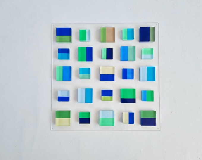 Hand Painted Transparent Cubes on Acrylic Base, Modern 3d Geometric Art, you can choose color and sizes.  Unique wall sculpture. Custom art
