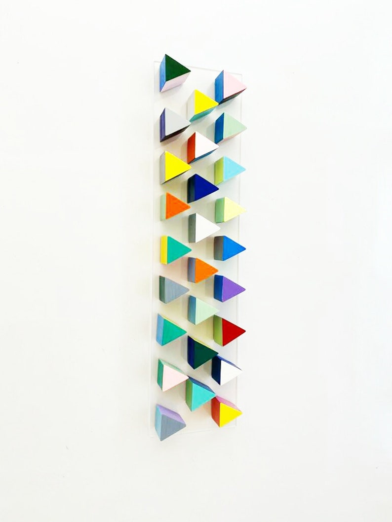3D Geometric Triangle Wood Wall Art: Modern Colorful Sculpture - Etsy